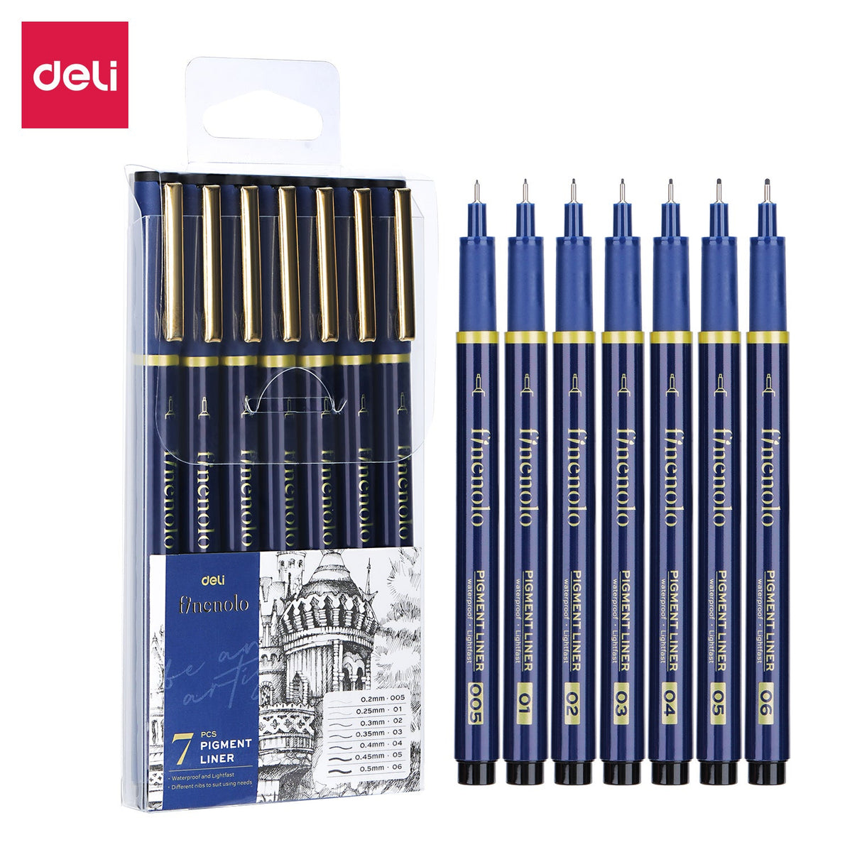 Set Deli de 7 Delineadores Fineliner de Puntas Diferentes