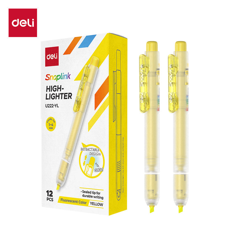 Resaltador Deli Retráctil Punta Biselada 1 a 4 mm Amarillo