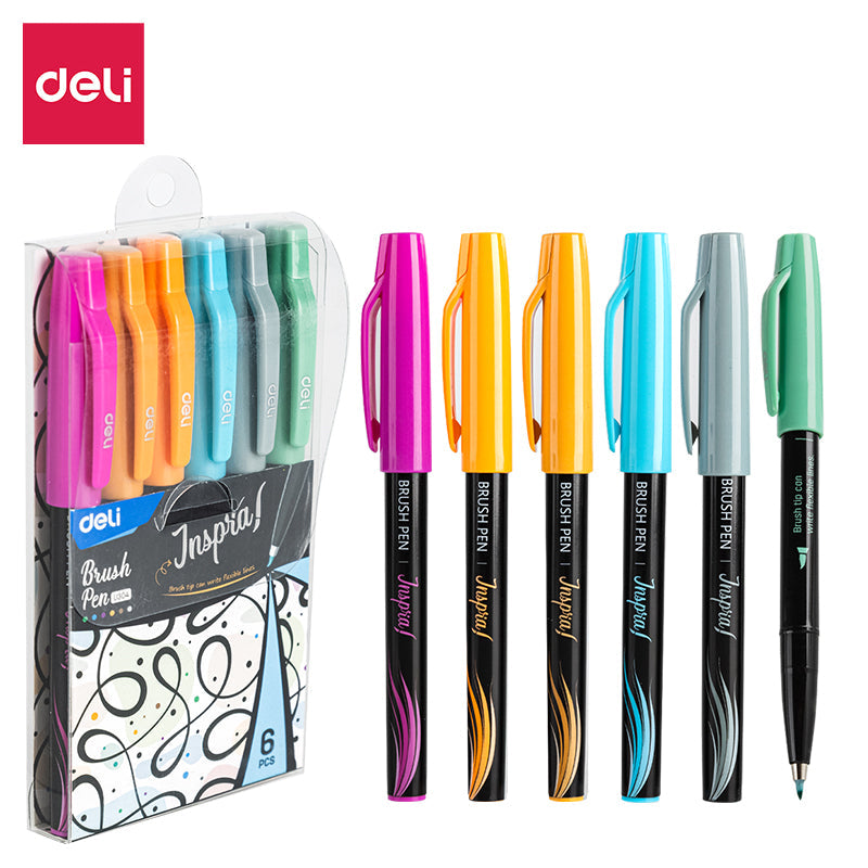 Set Deli de Delineadores Punta Pincel Flexible Colores Surtidos