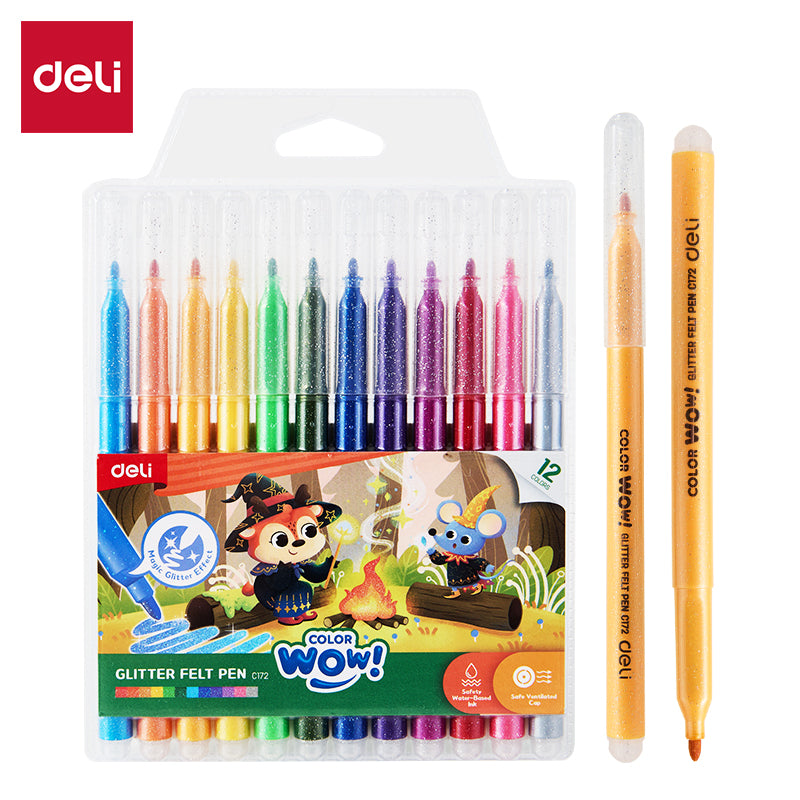 PLUMONES DELI ESCARCHADOS X 12 UNDS COLORES SURTIDOS