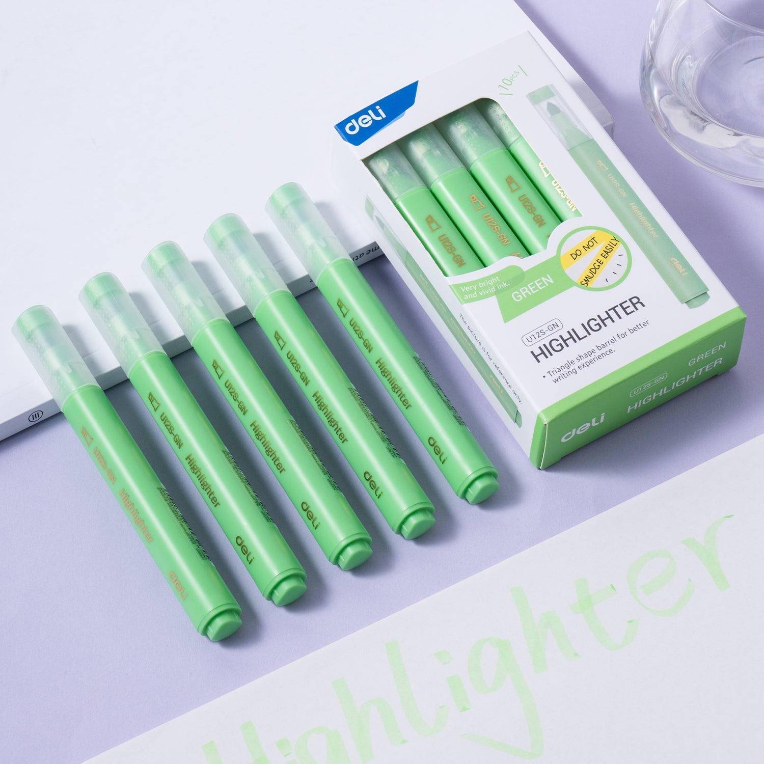 Resaltadores DELI punta biselada 1-4mm verde x10 unidades