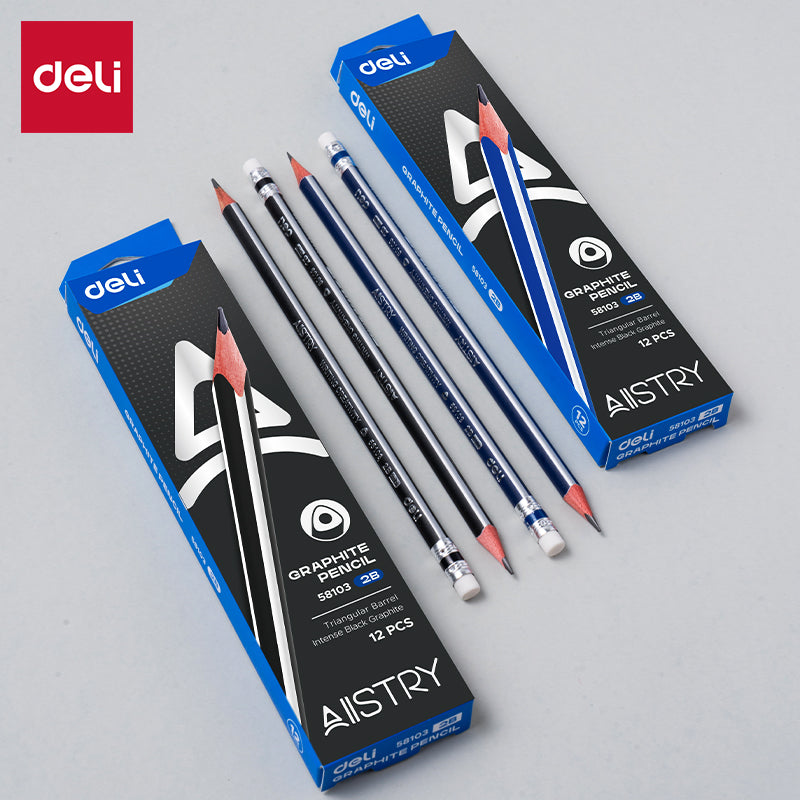 Lápiz grafito madera DELI triangular 2B x12 unidades