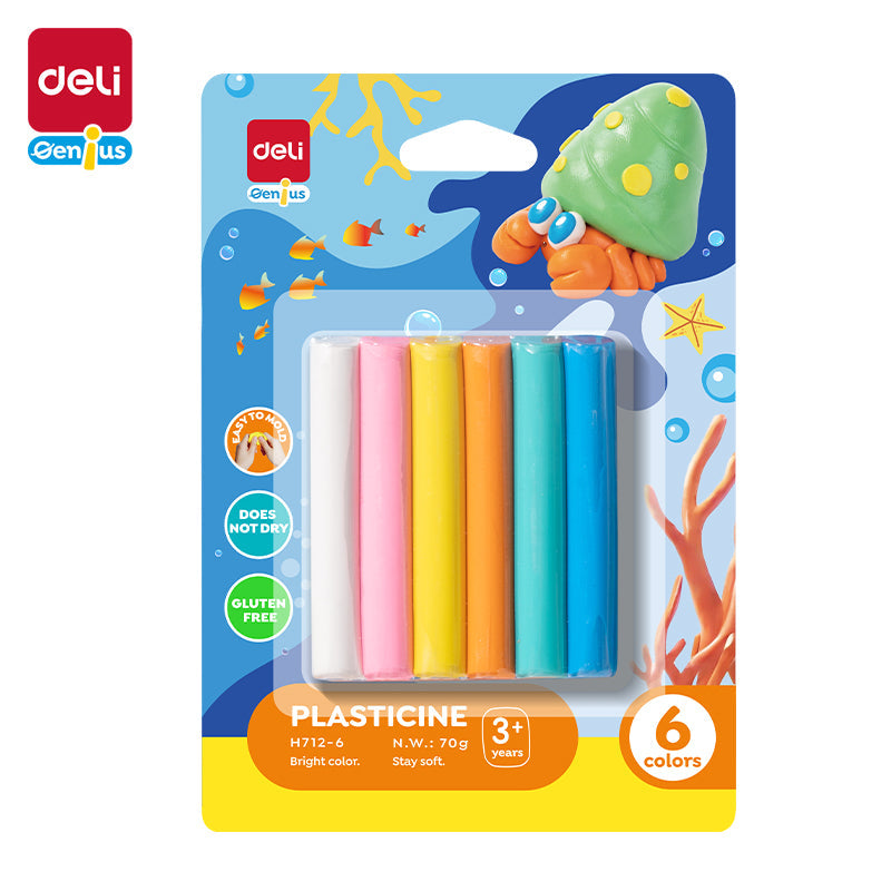 Plastilina blister 6 colores DELI 70 grs x1 unidad