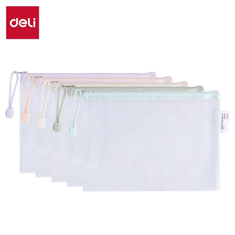 Bolsa PVC cuadrícula A5 DELI cierre metálico x10 unidades