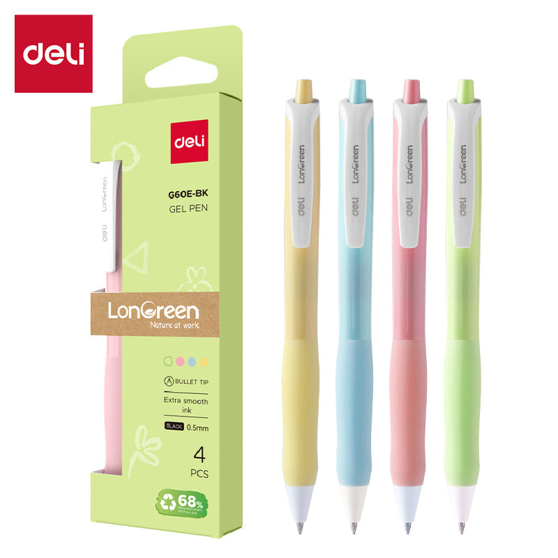 Bolígrafo gel Longreen DELI punta bala 0,5mm x4 unidades