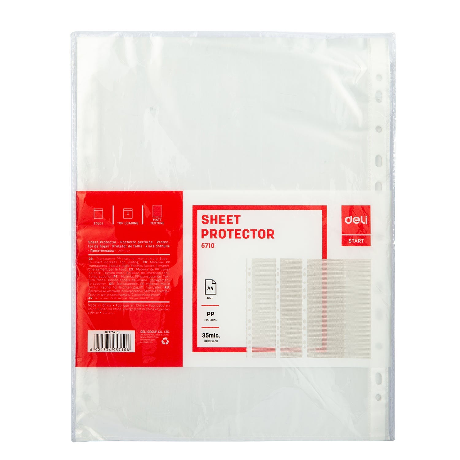 Protectores de hoja DELI A4 perforación lateral x1 unidad