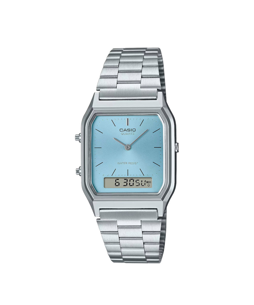 RELOJ CASIO VINTAGE AQ-230A-2A1MQYDF -PLATEADO