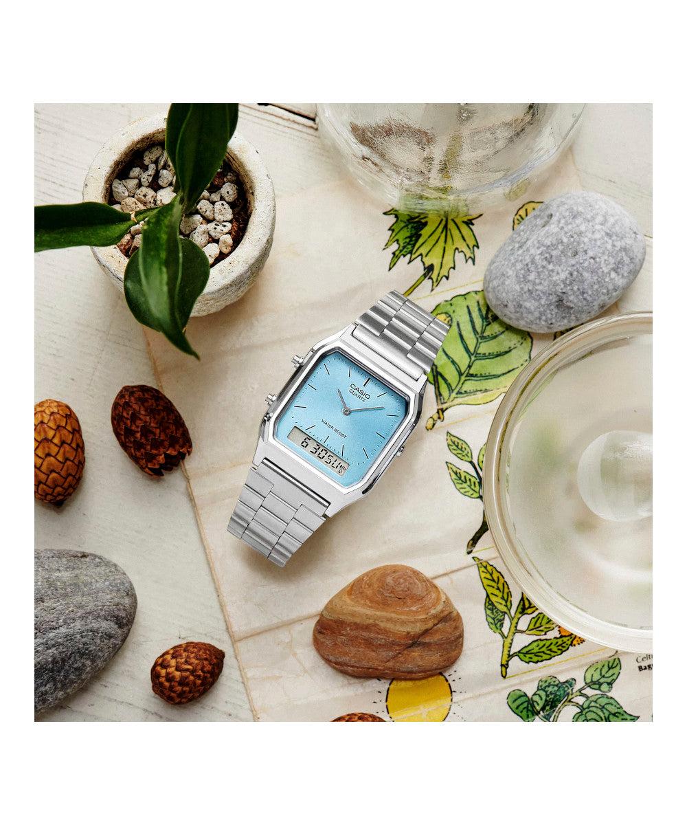 RELOJ CASIO VINTAGE AQ-230A-2A1MQYDF -PLATEADO