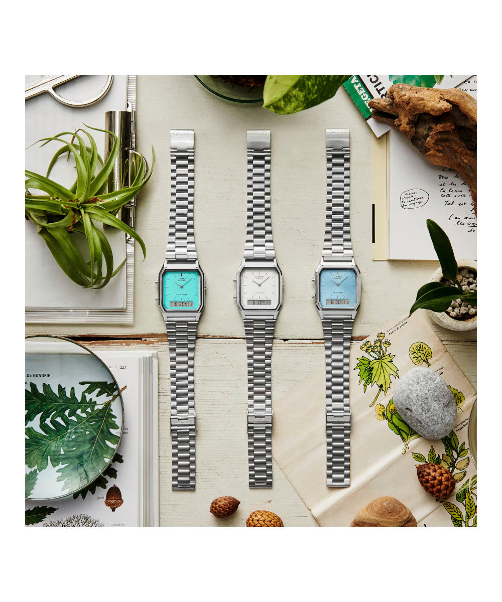 RELOJ CASIO VINTAGE AQ-230A-2A1MQYDF -PLATEADO