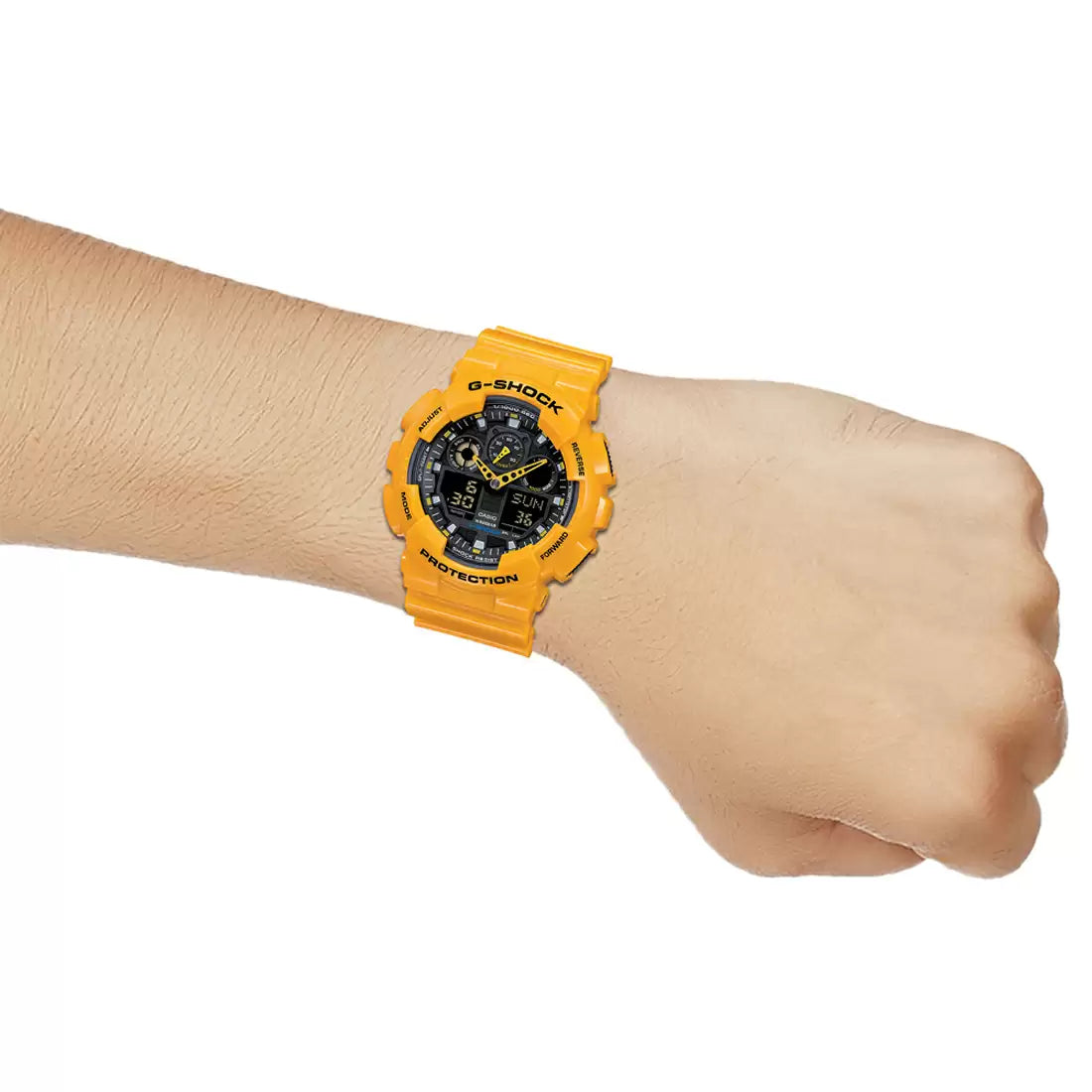 RELOJ ANÁLOGO DIGITAL PARA HOMBRE CASIO G-SHOCK GA-100A-9ADR - AMARILLO
