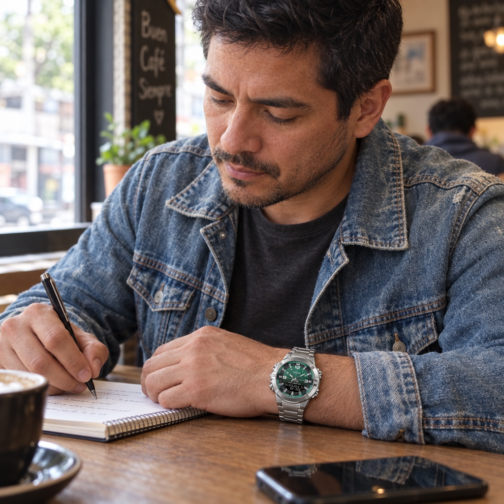 AMW-870DA-3AVDF con modelo hombre en una cafetería