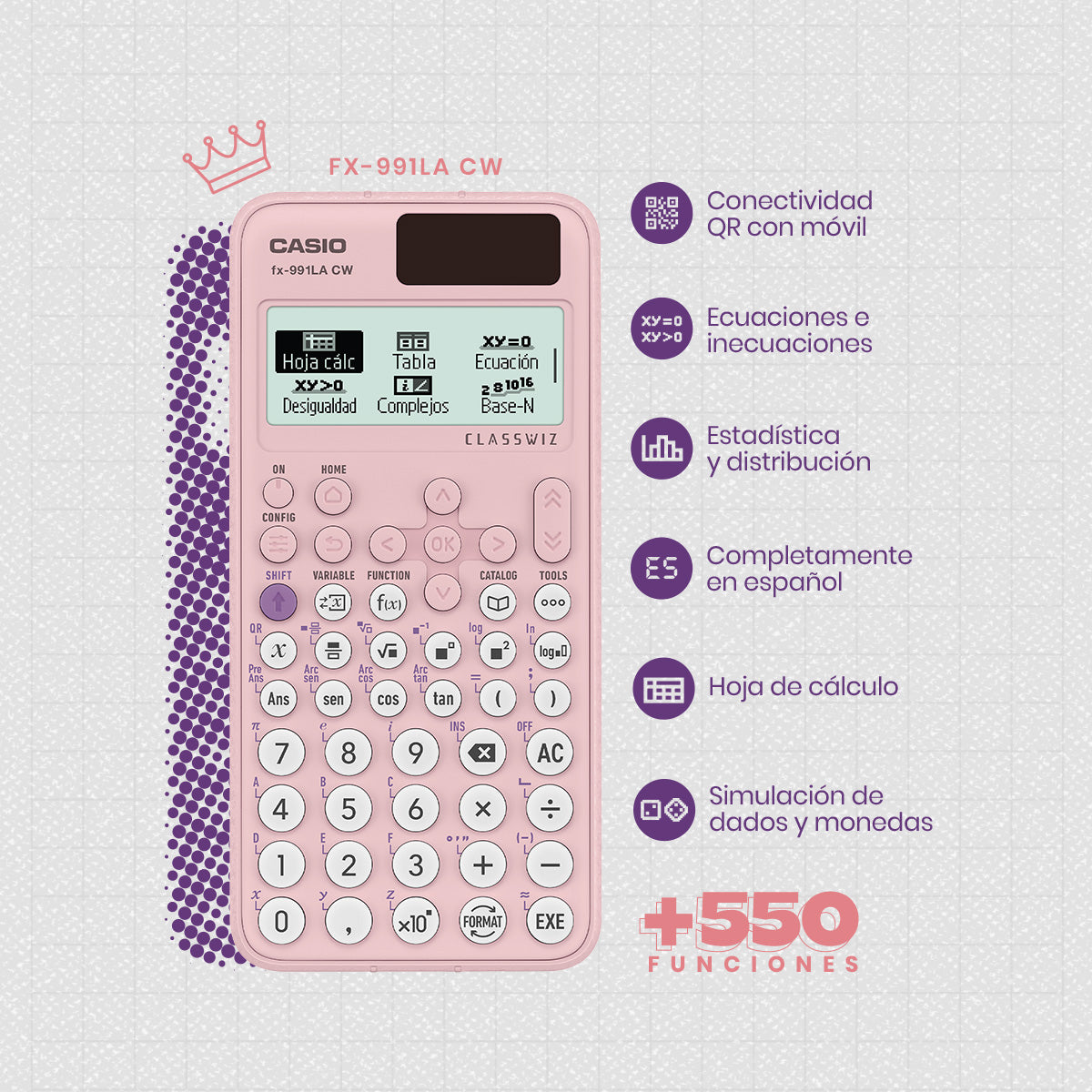 CALCULADORA CASIO ESCUELA Y UNIVERSIDAD FX-991LACW-ROSADA