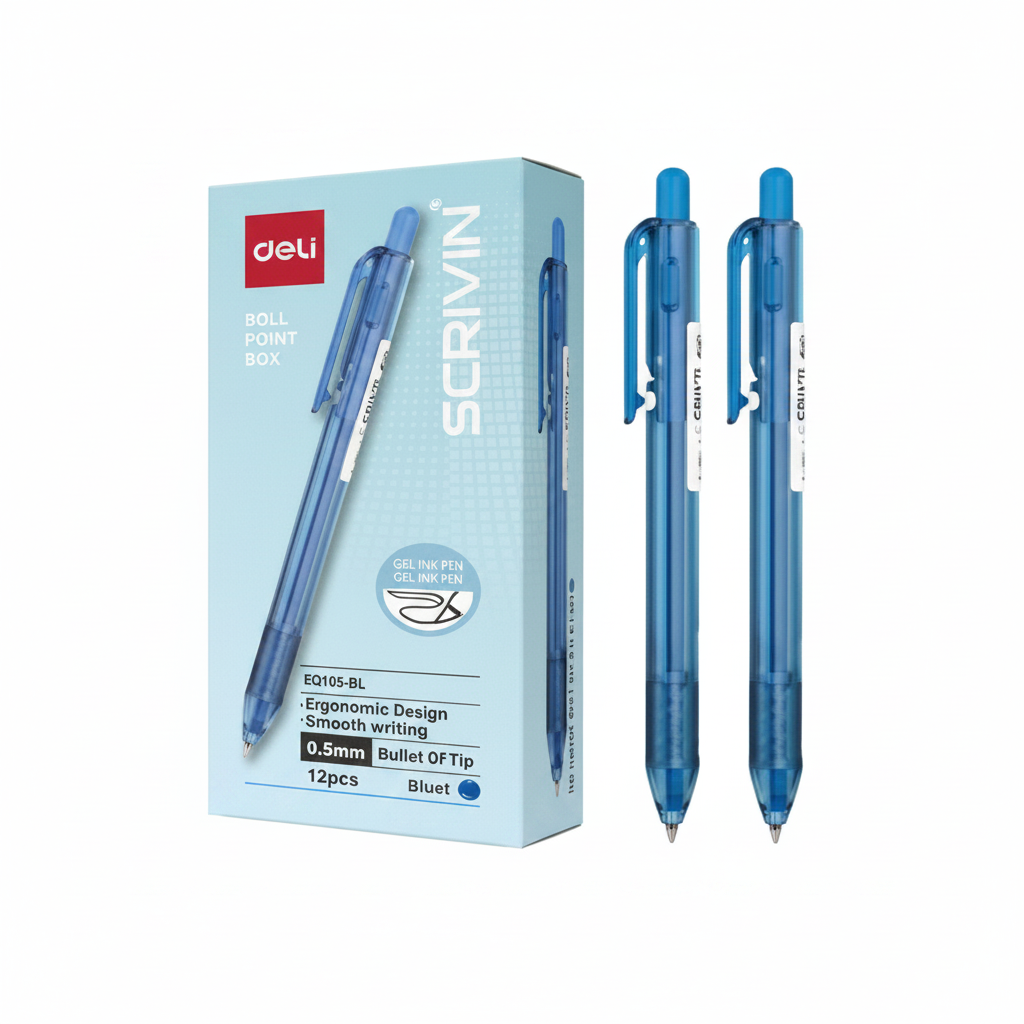 Bolígrafo retráctil DELI punta bala 0,5mm azul x12 unidades