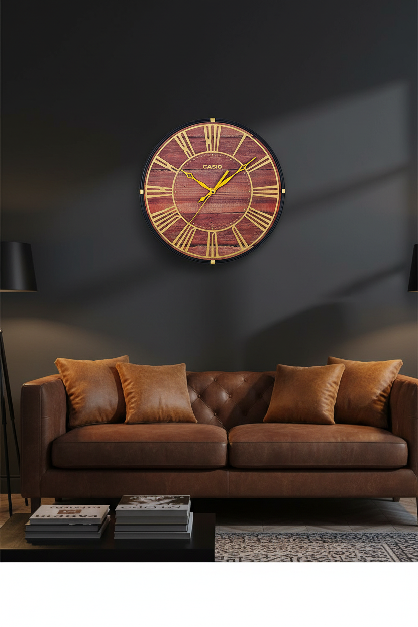 Casio IQ-81-5ADF reloj de pared en sala oscura con cuero y ámbar