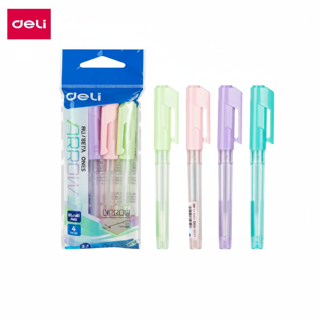 Bolígrafo cuerpo color pastel DELI punta aguja 0,7mm x4 unds