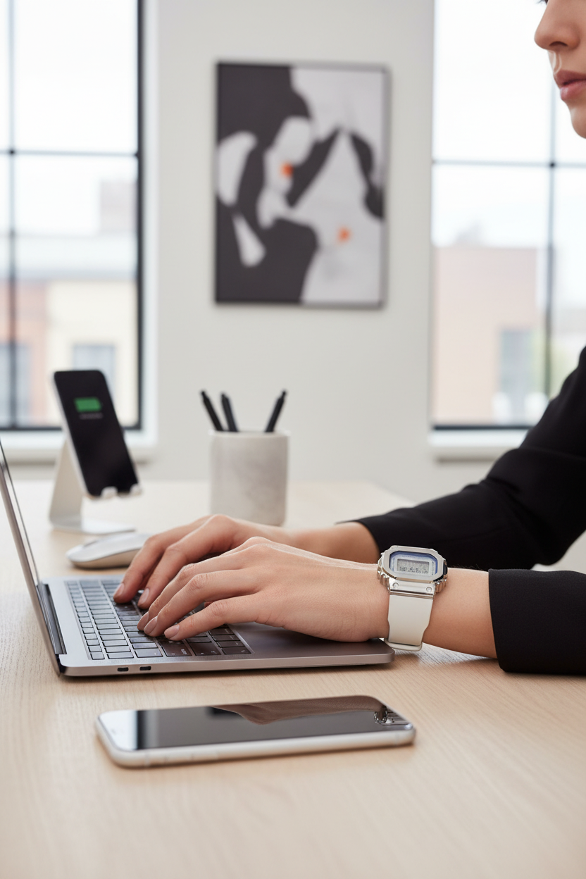 Casio G-Shock GM-S5600LC-7DR lifestyle - workspace tech
