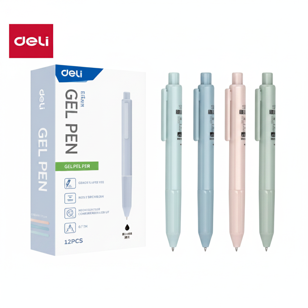 Bolígrafo gel retráctil DELI punta aguja 0,5mm x12 unidades