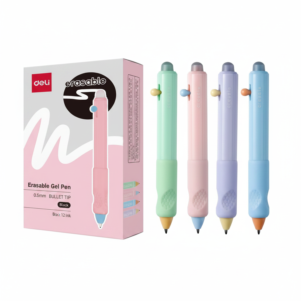 Bolígrafo gel borrable DELI punta bala 0,5mm negro x12 unds