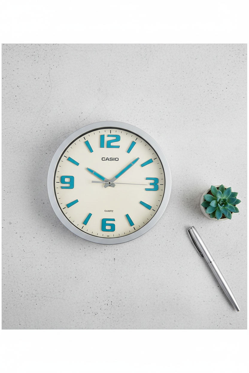 Casio IQ-63-7DF sobre concreto gris con suculenta teal
