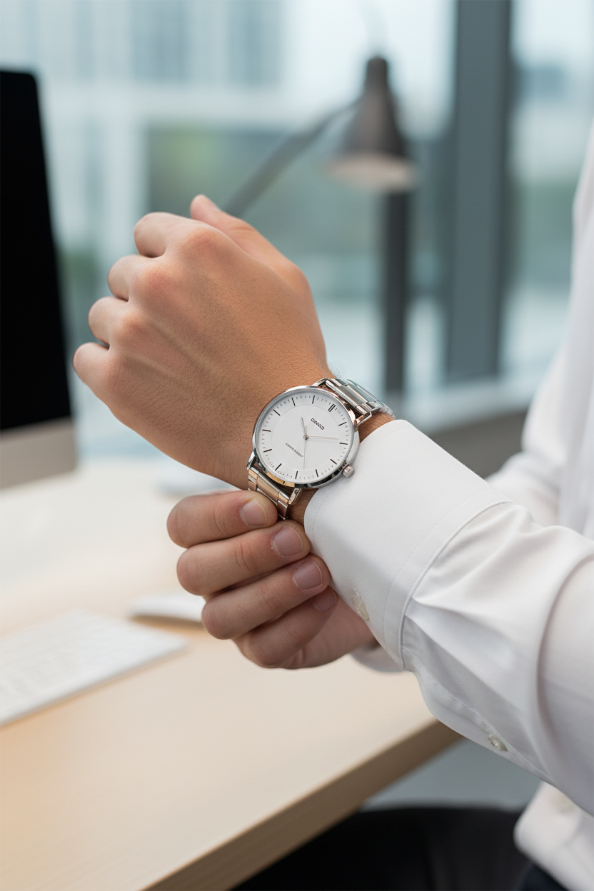 Lifestyle - Profesional camisa blanca en oficina minimalista