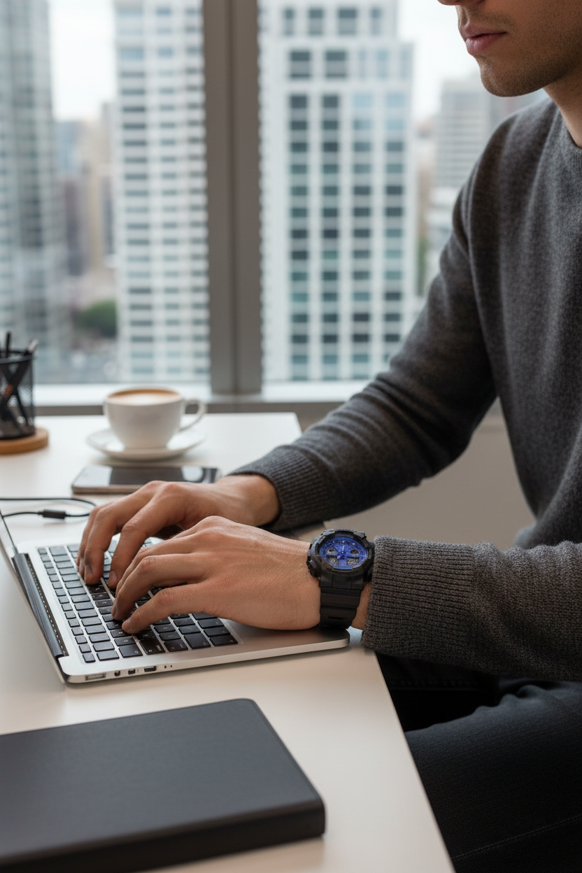 Casio G-Shock GA-100BP-1ADR lifestyle - workspace tech