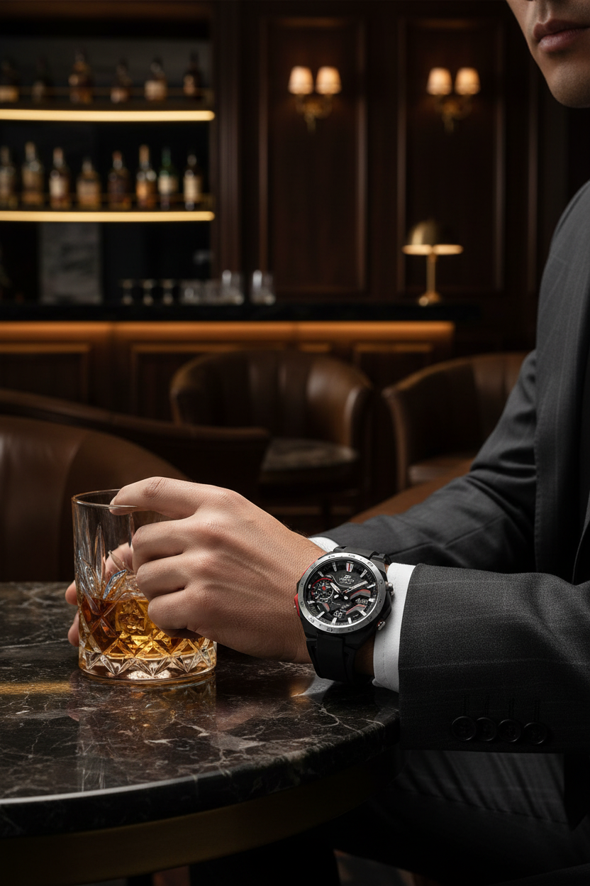 Casio Edifice ECB-2200P-1ADF lifestyle - lounge sofisticado