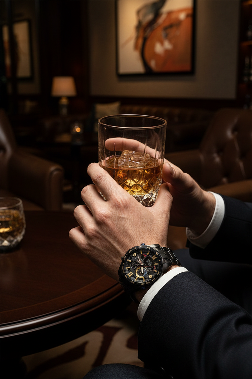 Casio Edifice ERA-201RBK-1ADR lifestyle - lounge sofisticado