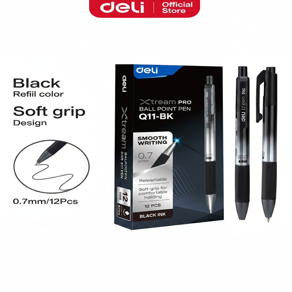 Bolígrafo cuerpo degradé negro plata DELI x12 unidades