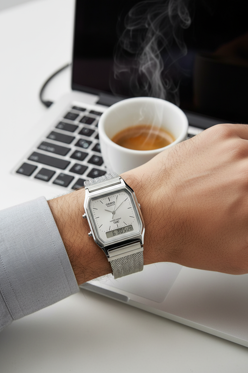 RELOJ CASIO VINTAGE AQ-230EM-7ADF - PLATEADO