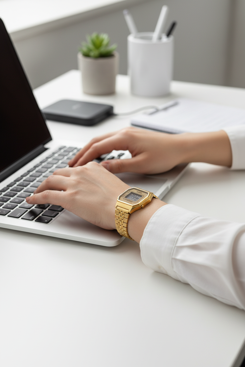 Casio LA680WGA-9BDF lifestyle - workspace tech