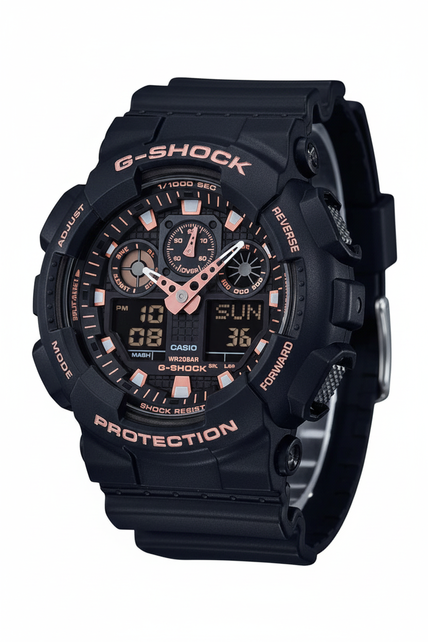 Casio G-Shock GA-100GBX-1A4DR - fondo blanco ángulo