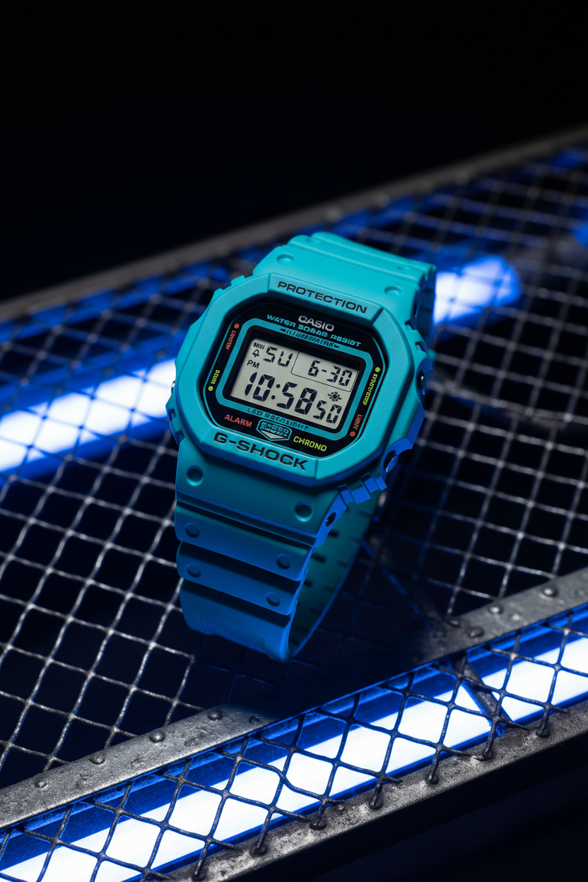 Casio G-Shock DW-5600EP-2DR - steel mesh LED azul