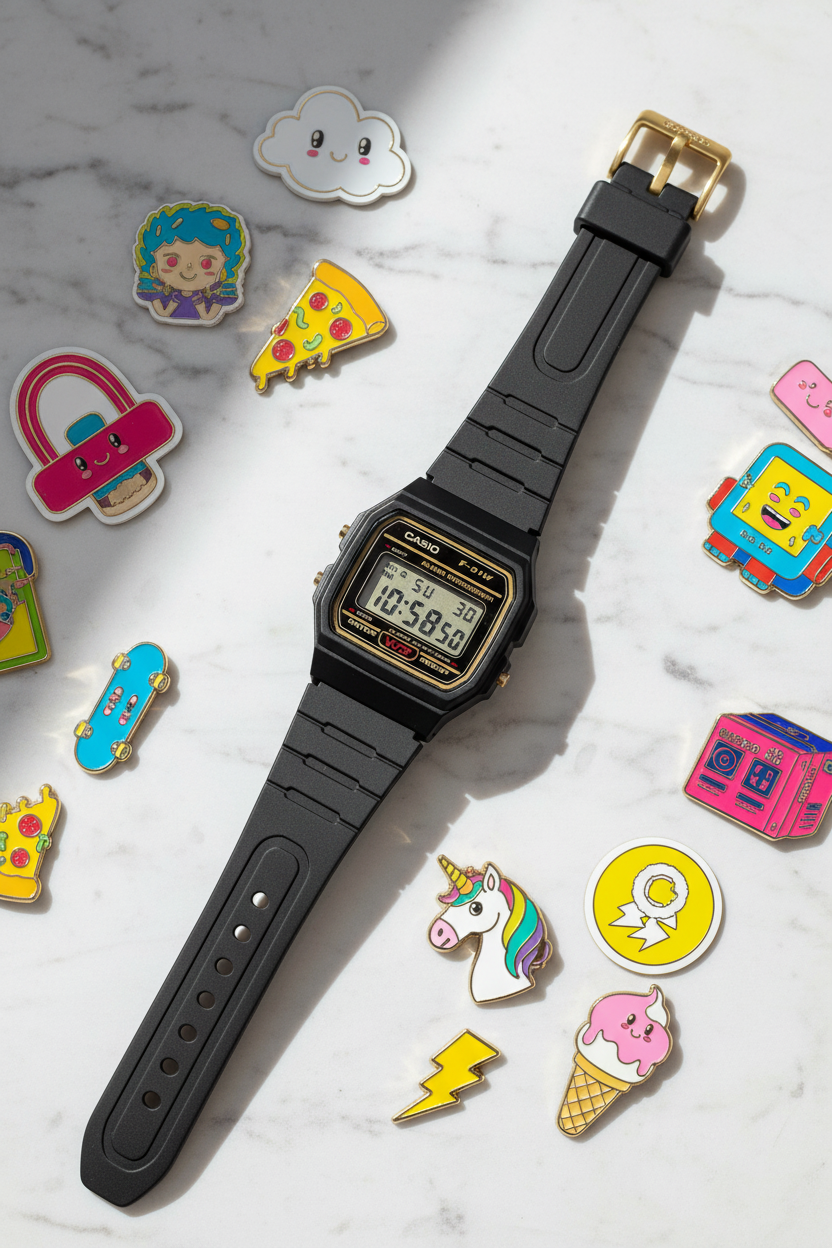 Casio F-91WG-9QDF - stickers coloridos