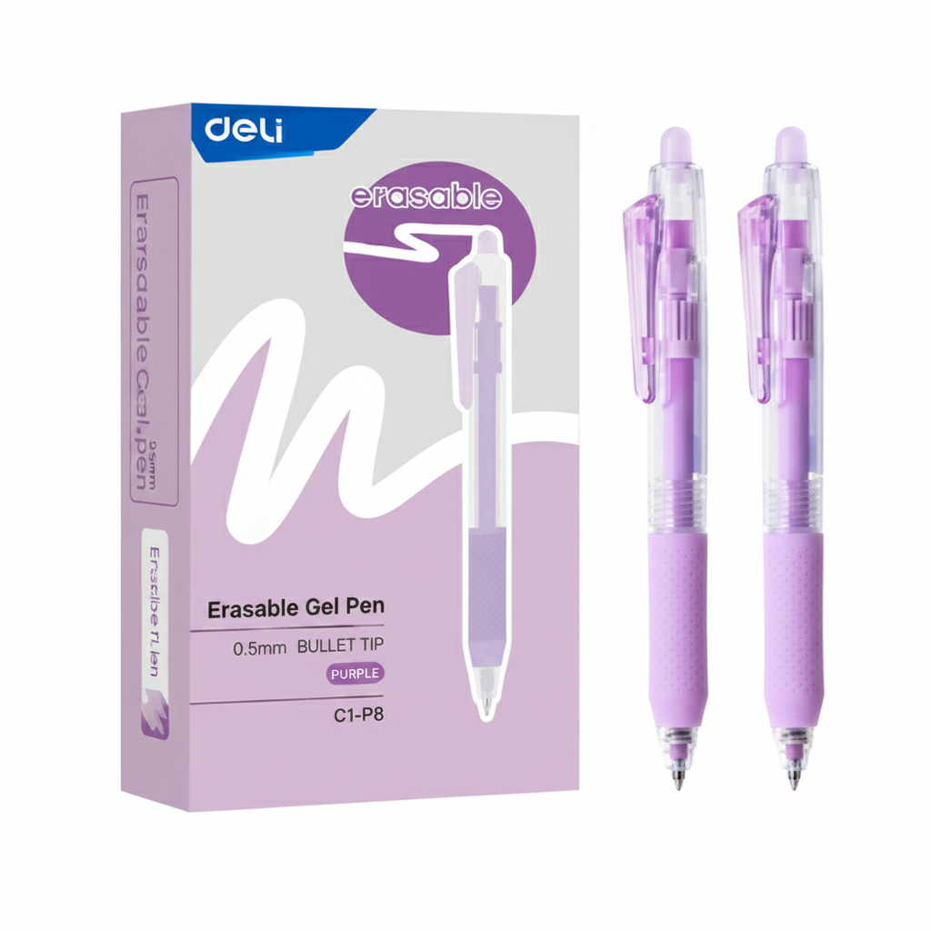 Bolígrafo de gel borrable DELI retráctil agarre ergonómico 0.5 mm tinta morada x12 Unidades