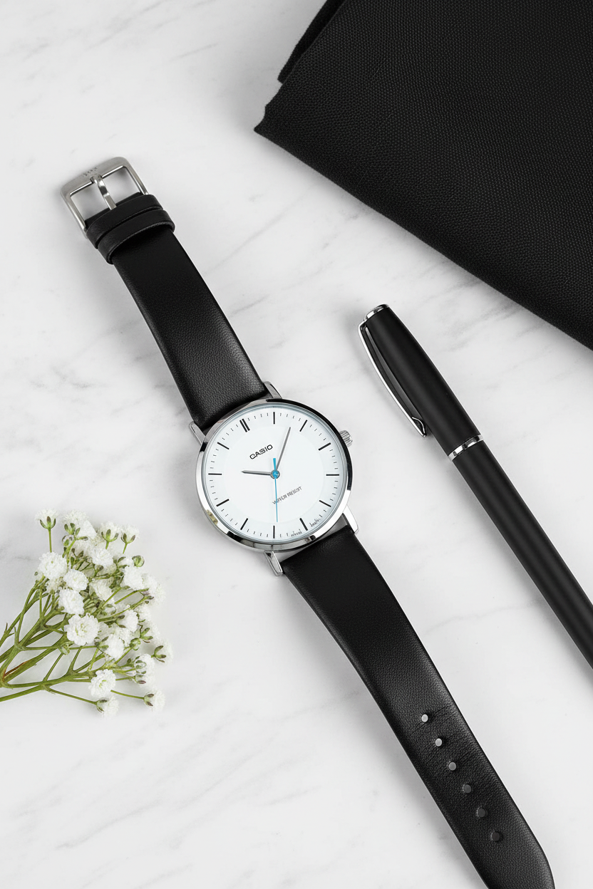 Producto - Mármol blanco con pluma negra y flores blancas