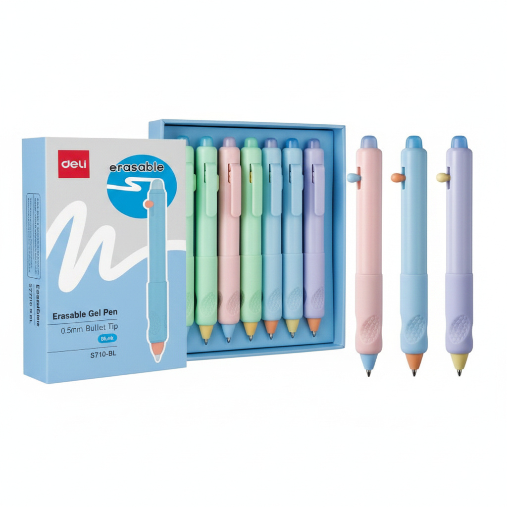 Bolígrafo gel borrable DELI punta bala 0,5mm azul x12 unds