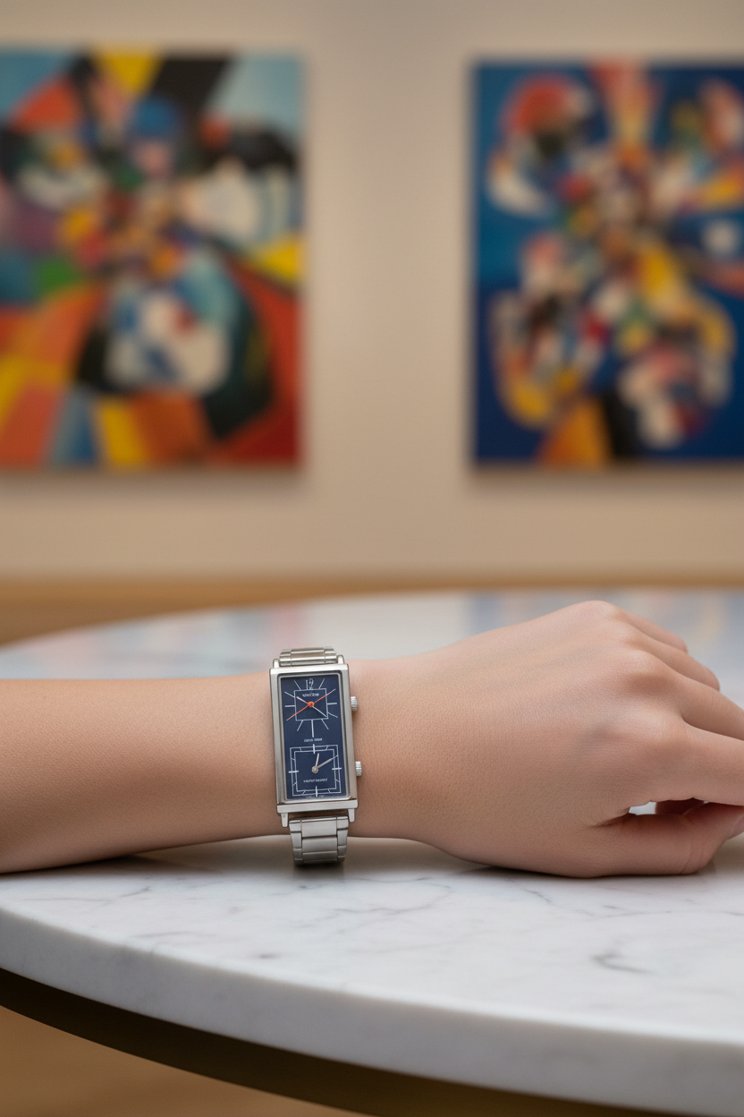 Casio LTP-E151D-2BDF en muñeca en galería de arte moderna