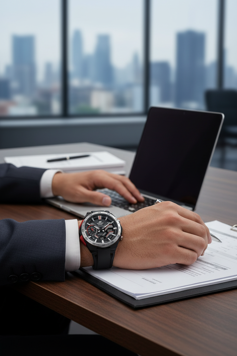 Casio Edifice ECB-2200P-1ADF lifestyle - oficina ejecutiva