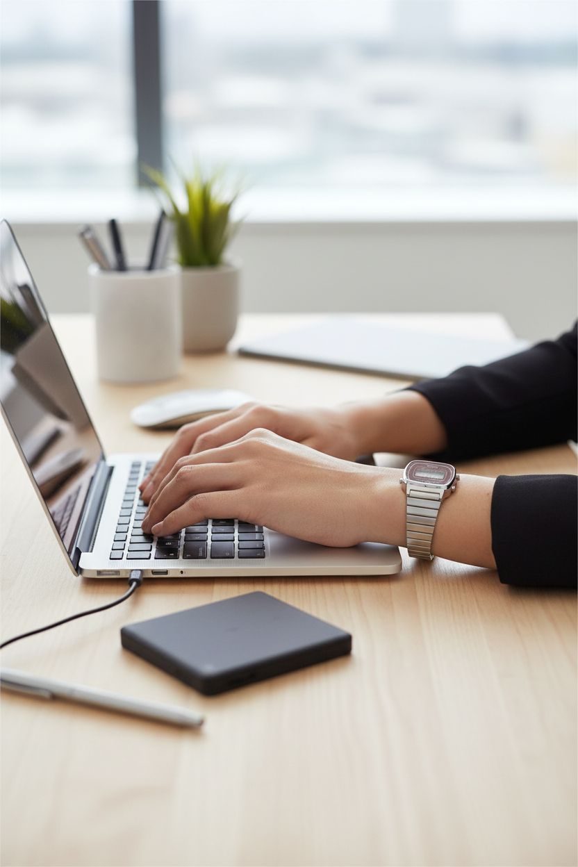 Casio LA670WA-4DF lifestyle - workspace tech