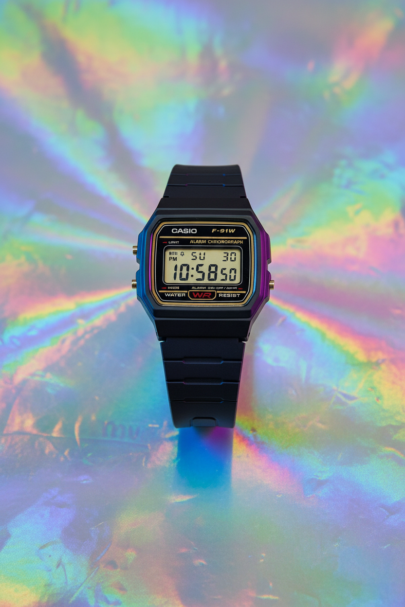 Casio F-91WG-9QDF - holográfico iridiscente
