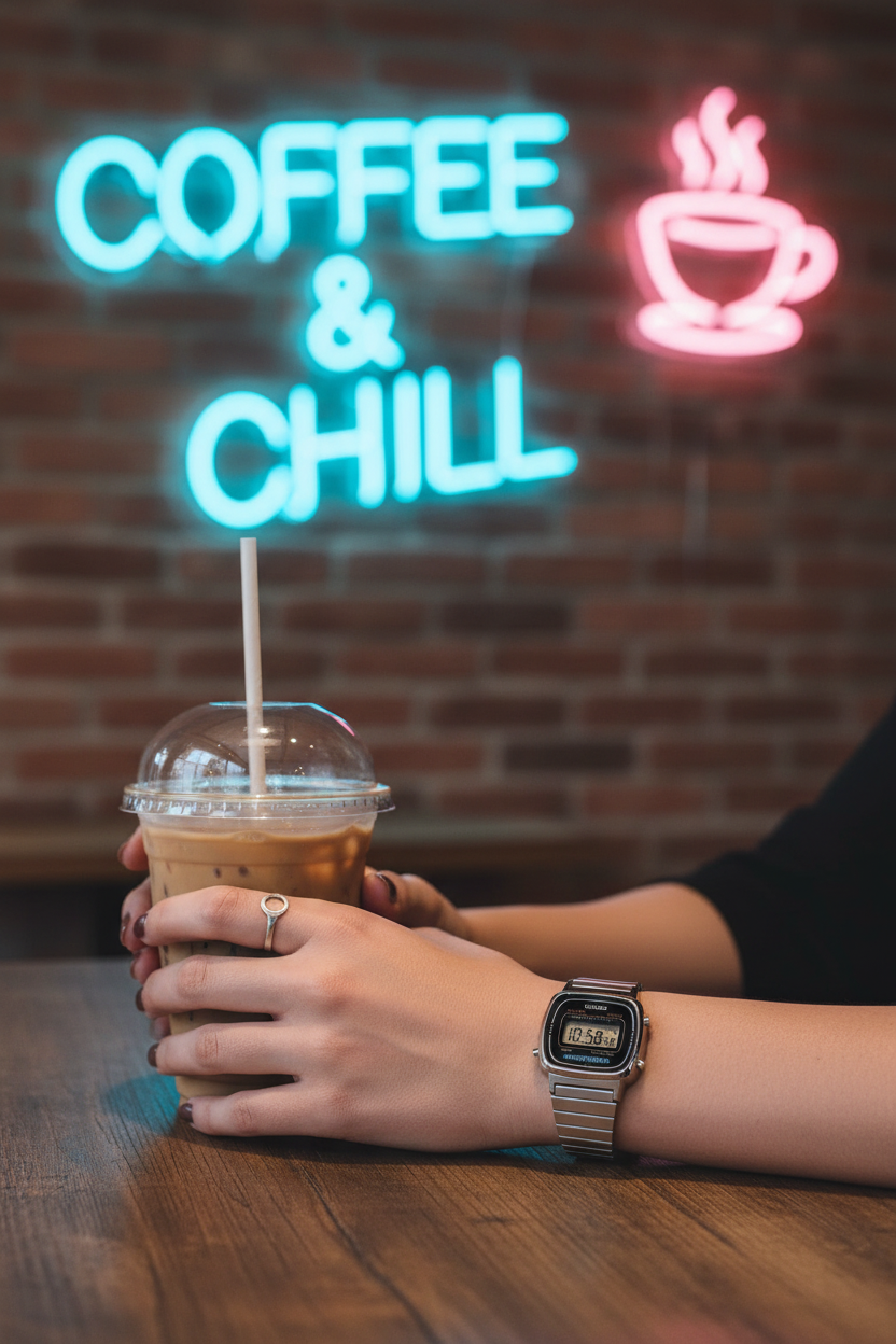 Casio LA670WA-1DF lifestyle - café urbano trendy