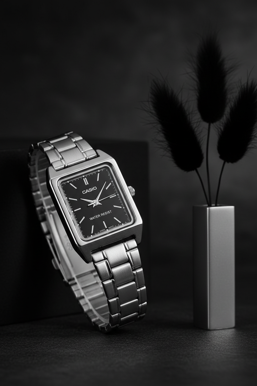 Casio LTP-V007D-1EUDF sobre fondo carbón con pampas oscuras
