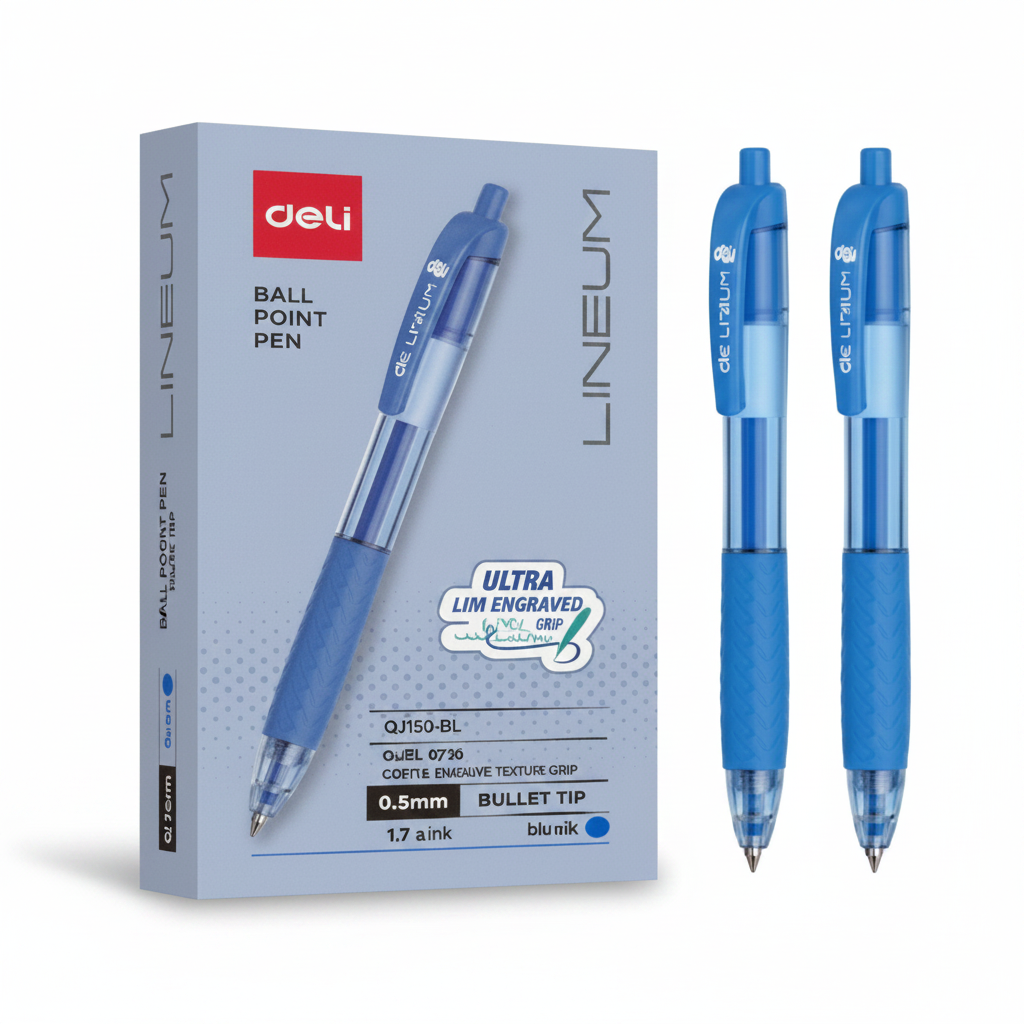 Bolígrafo DELI cuerpo translúcido azul 0,7 mm x12 unidades