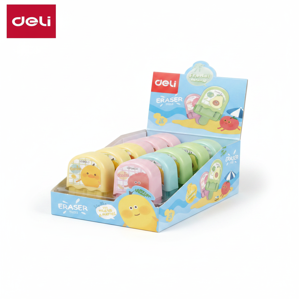 Caja borradores DELI paleta motivos infantiles x12 unidades