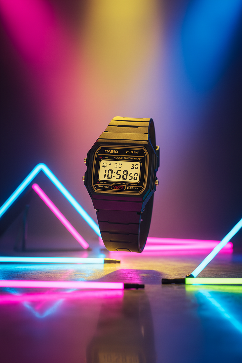 Casio F-91WG-9QDF - vaporwave neón