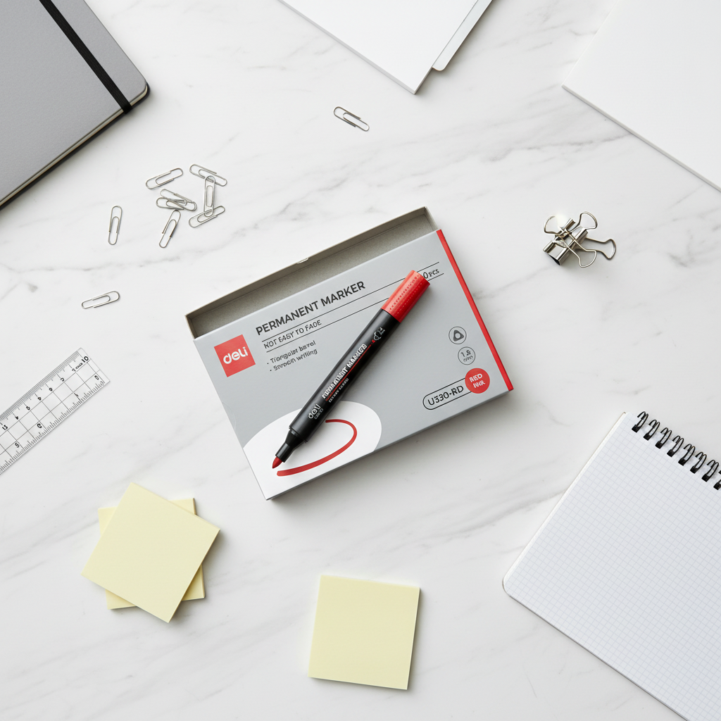 Marcador permanente DELI punta 1.8 mm tinta roja x10 Unidades