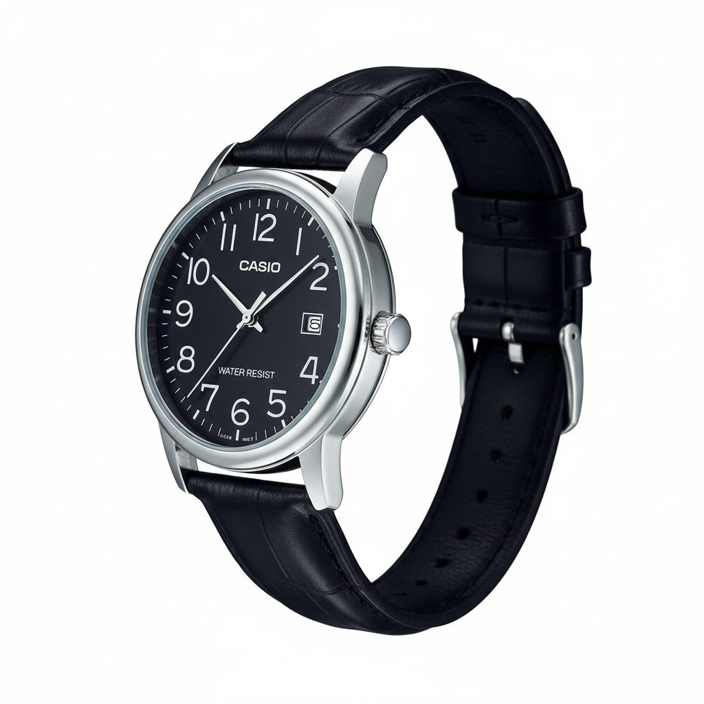 Vista de perfil del reloj Casio clásico negro