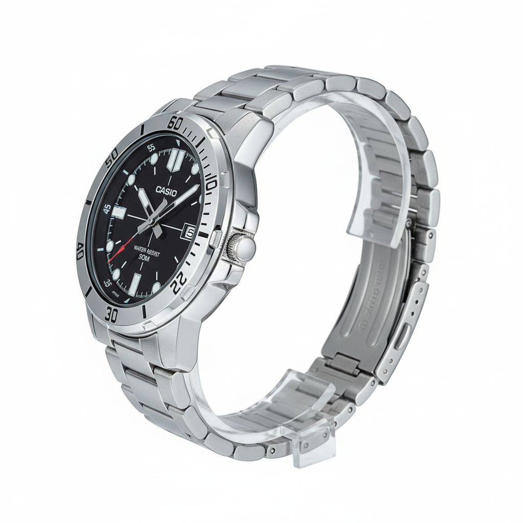 Vista de perfil del reloj Casio deportivo