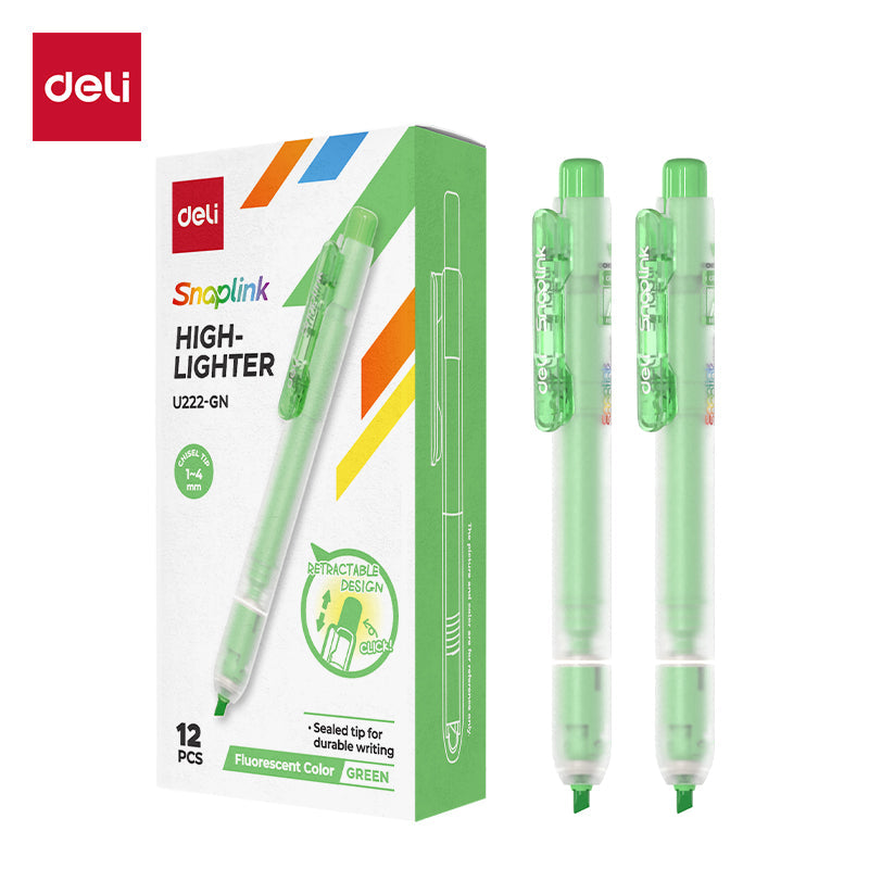 Resaltador Deli Retráctil Punta Biselada 1 a 4 mm Verde