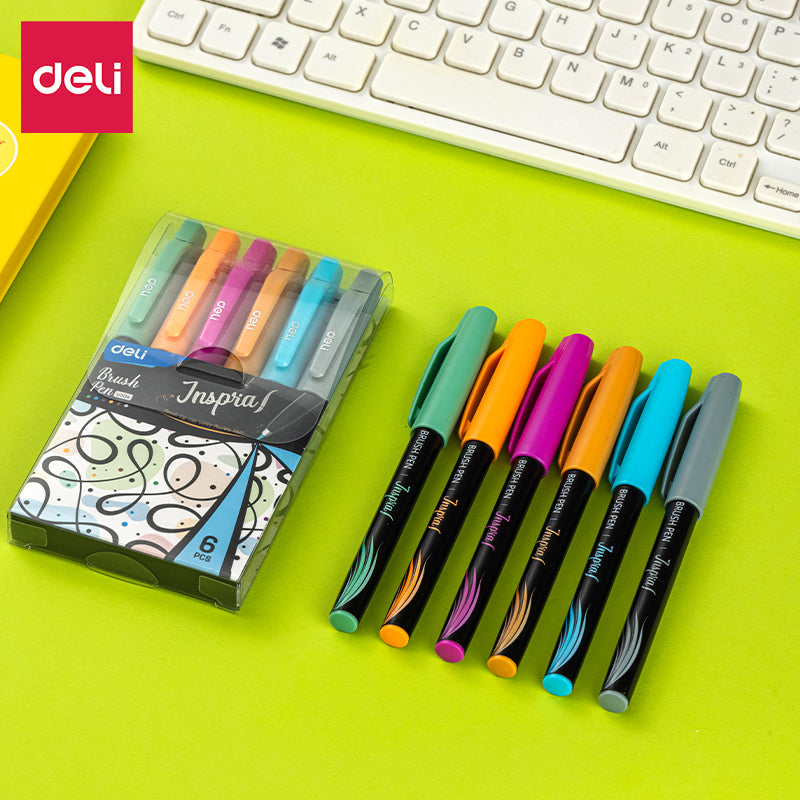 Set Deli de Delineadores Punta Pincel Flexible Colores Surtidos